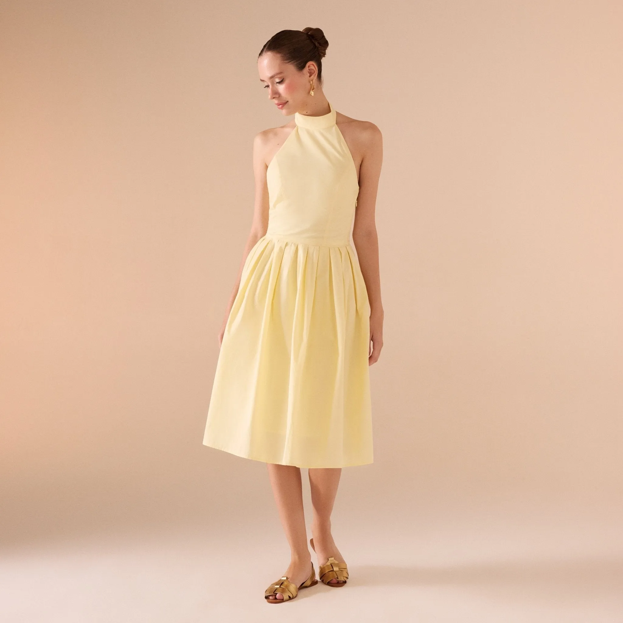 Knee-length Sleeveless Dress with a Short Turtleneck in Cotton