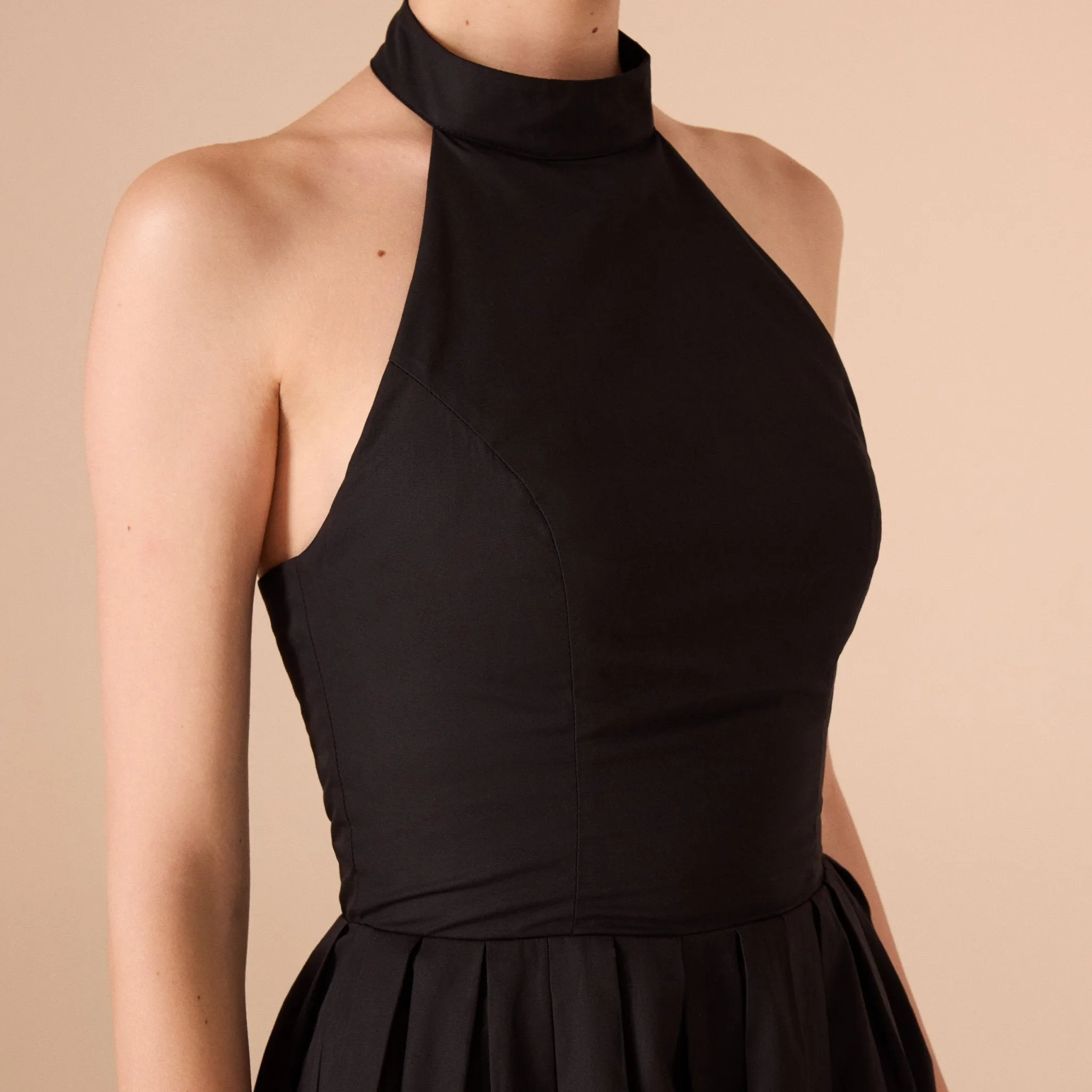 Knee-length Sleeveless Dress with a Short Turtleneck in Cotton