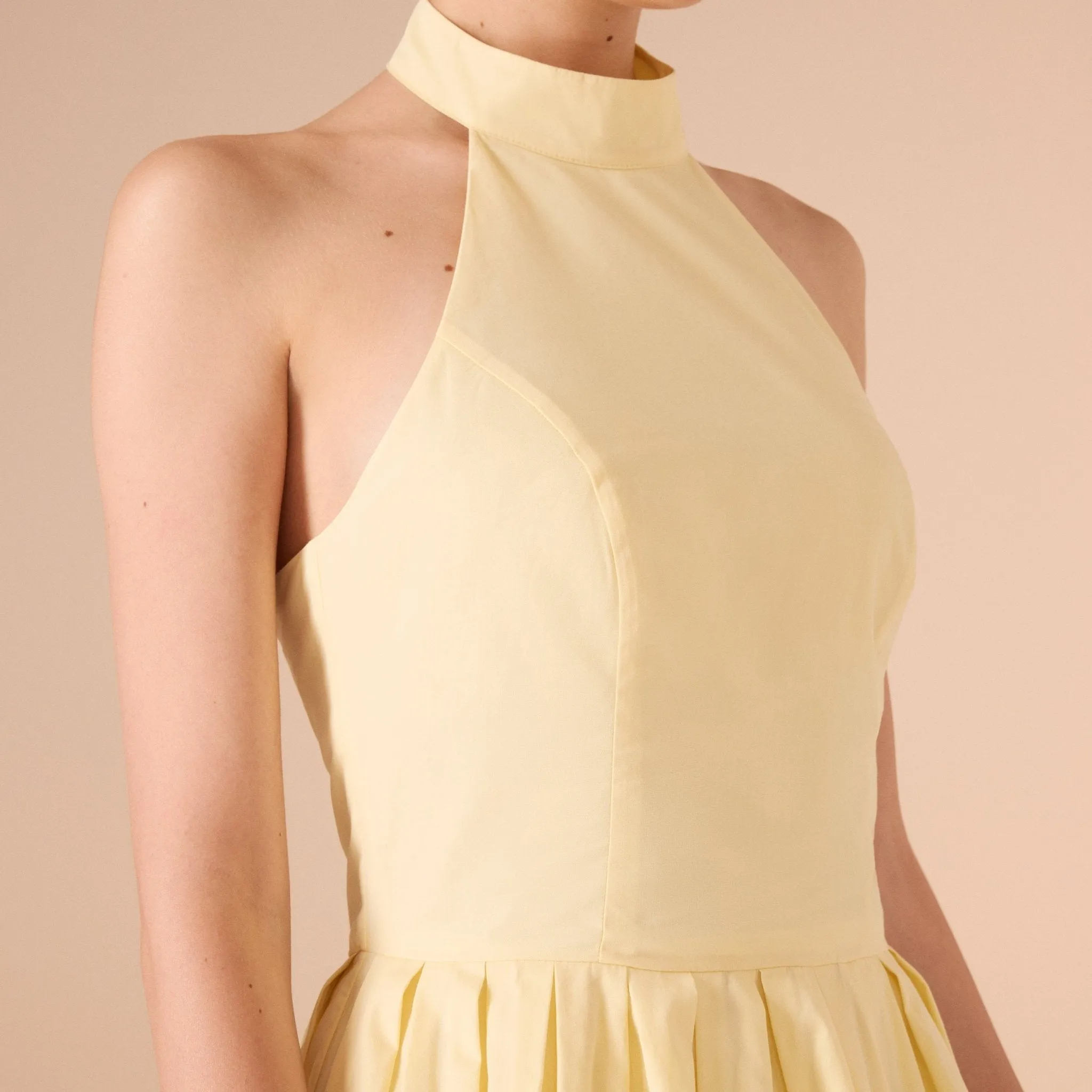 Knee-length Sleeveless Dress with a Short Turtleneck in Cotton