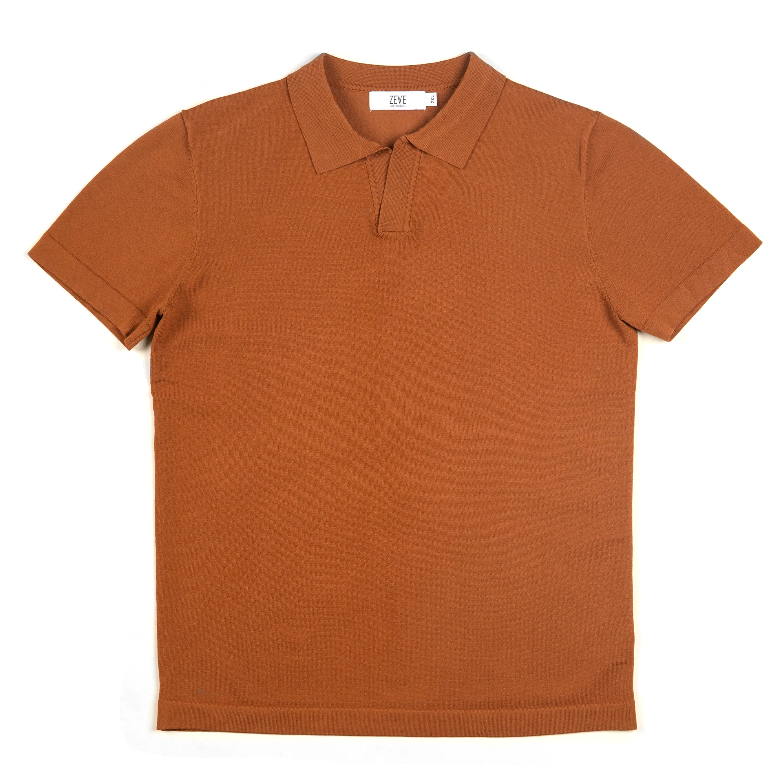 Knit  Polo Tee - Cinnamon Brown Open Collar