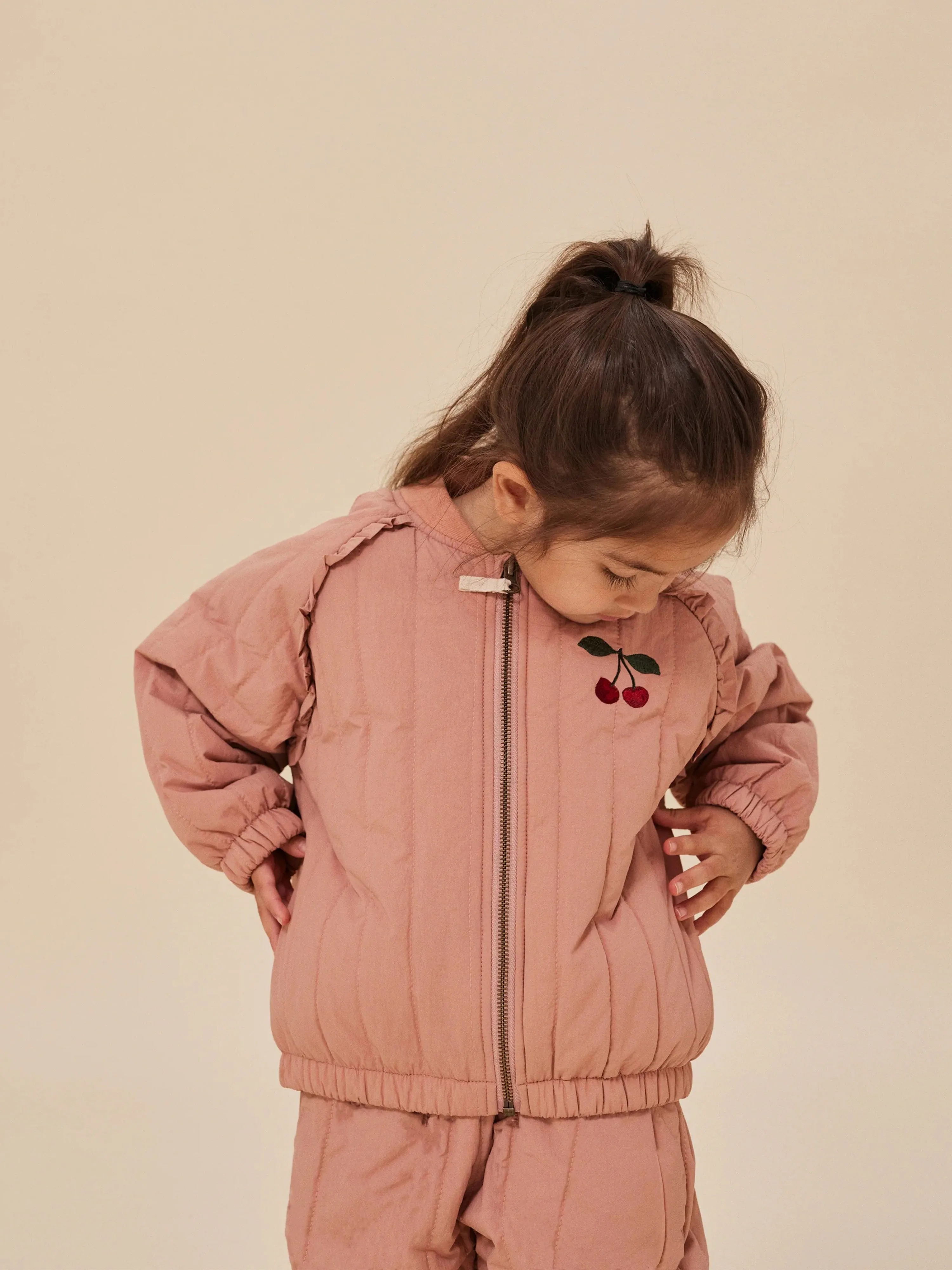 Konges Sløjd Girls Juno Frill Cherry Bomber Jacket in Pink