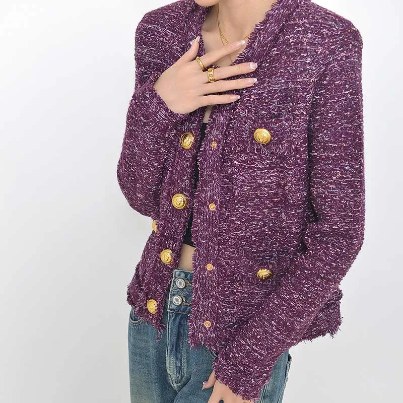 Ladies Tweed Short Jacket Casual Coat