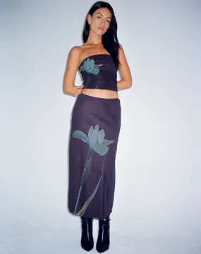 Lassie Midi Skirt in Navy Placement Flower