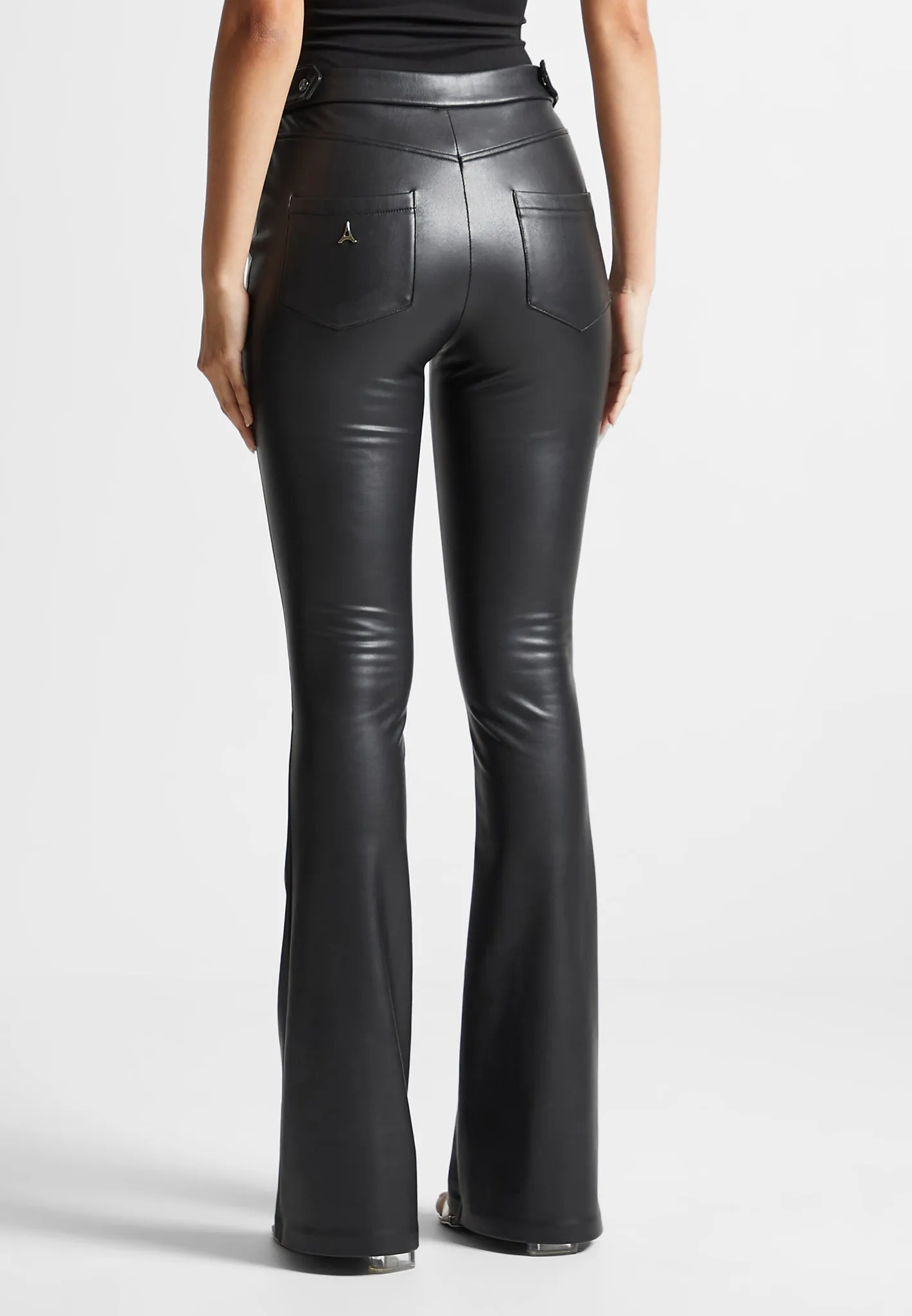 Leather Mini Flared Leggings - Black