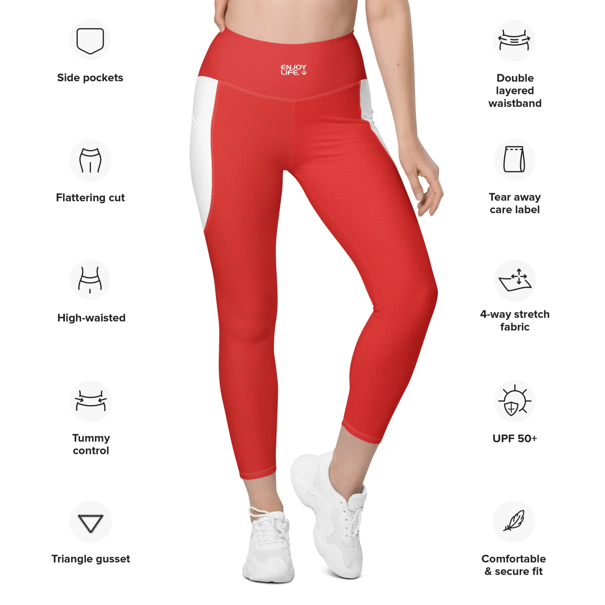 Life League Gear - "Dive" - Women's Leggings with Pockets (Red/White Accents)