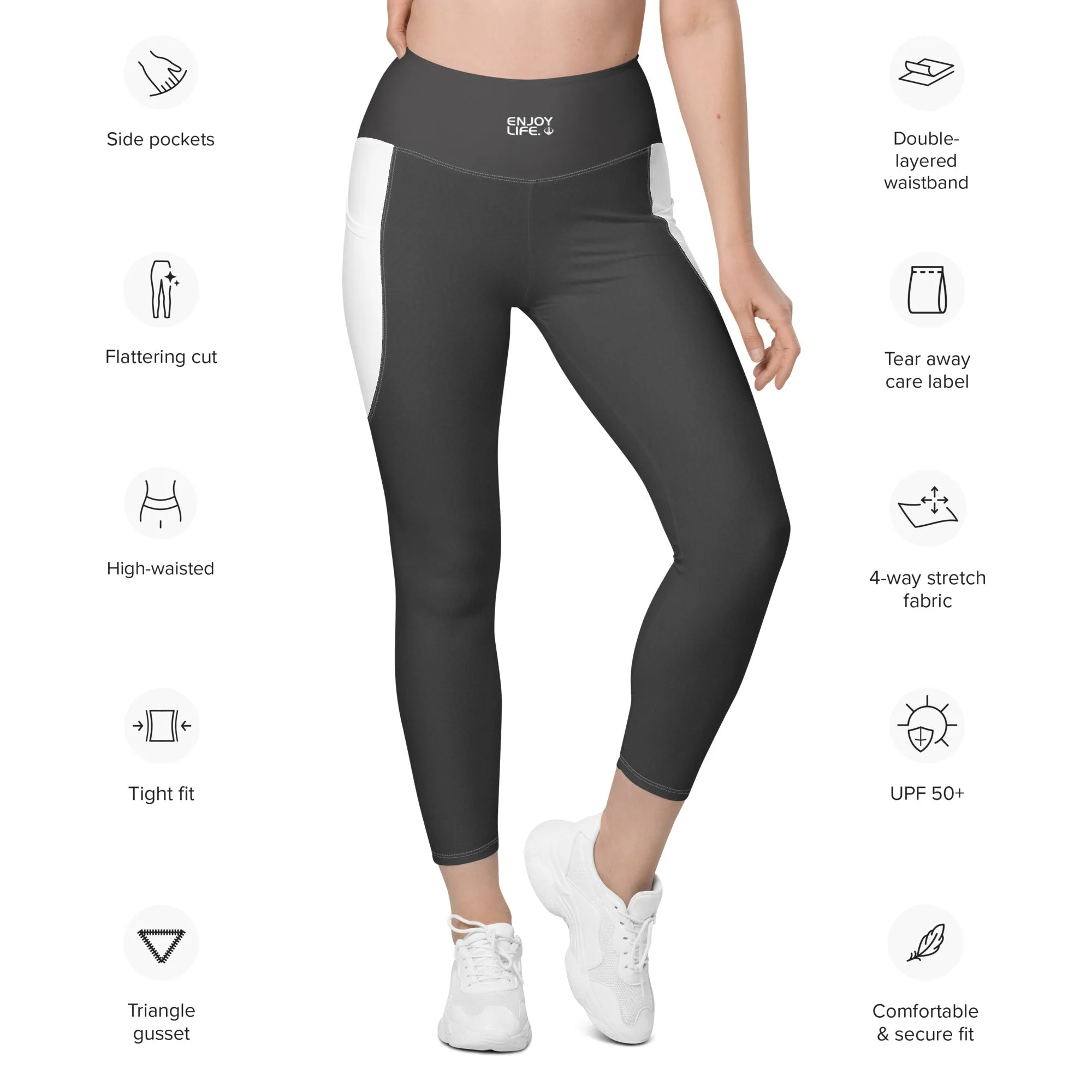 Life League Gear  - Women's Leggings with Pockets - Rock Lobster Grey