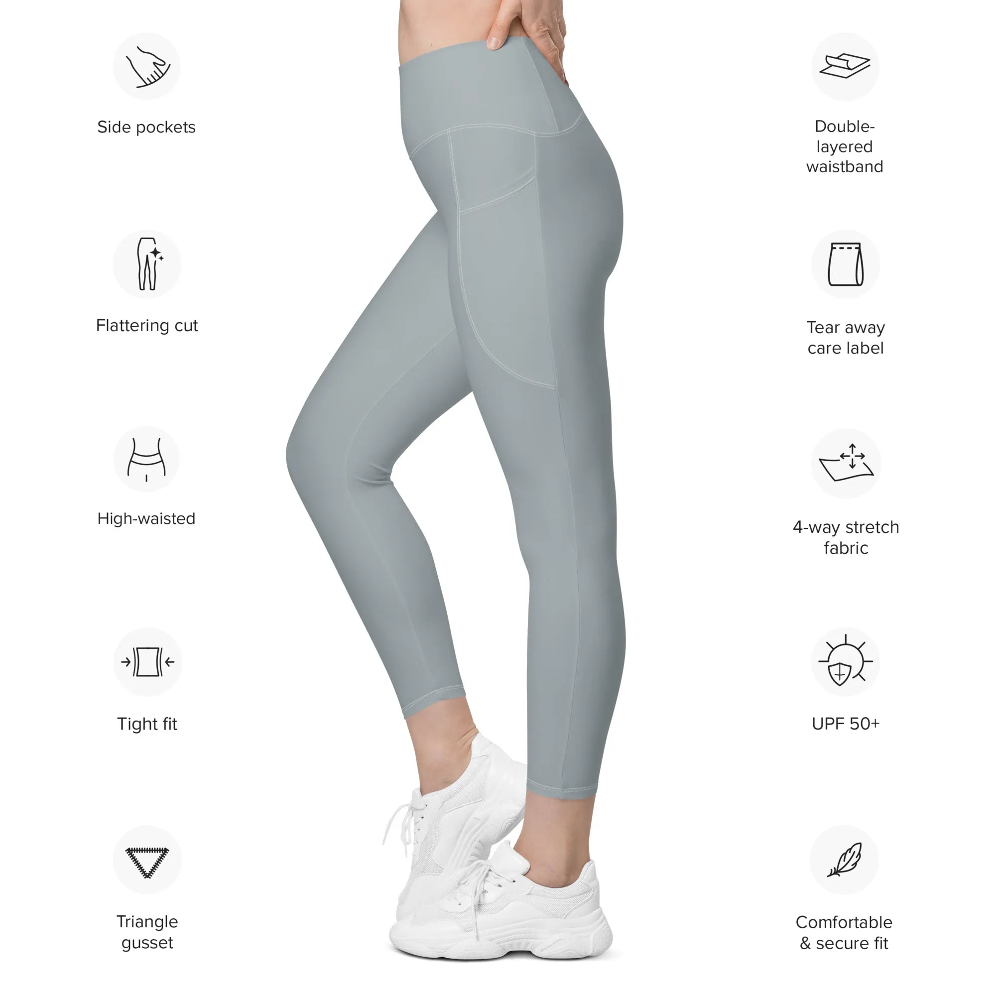 Life League Gear - Women's "ADAPT" Leggings with Pockets -  SOLID MAKO GREY