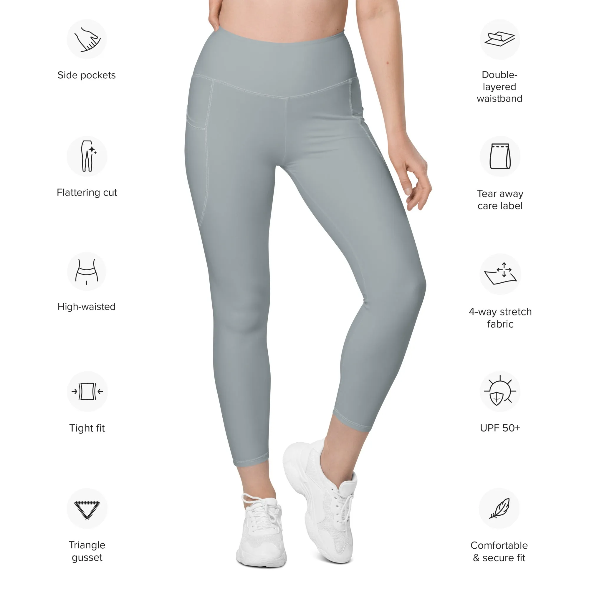 Life League Gear - Women's "ADAPT" Leggings with Pockets -  SOLID MAKO GREY