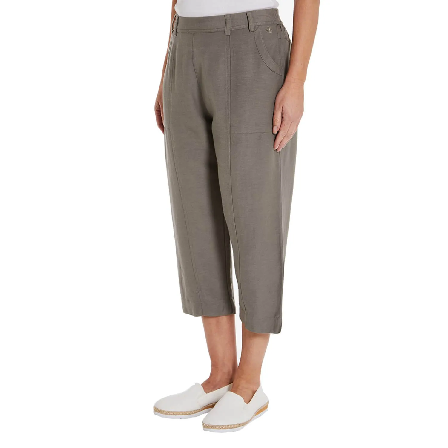 Linen Blend Cropped Trousers - Sage