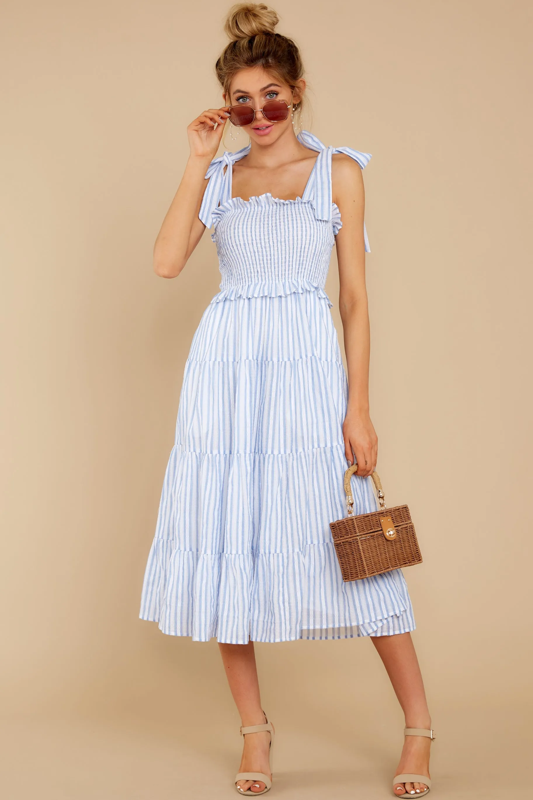 Lucky Enough Blue Multi Stripe Midi Dress