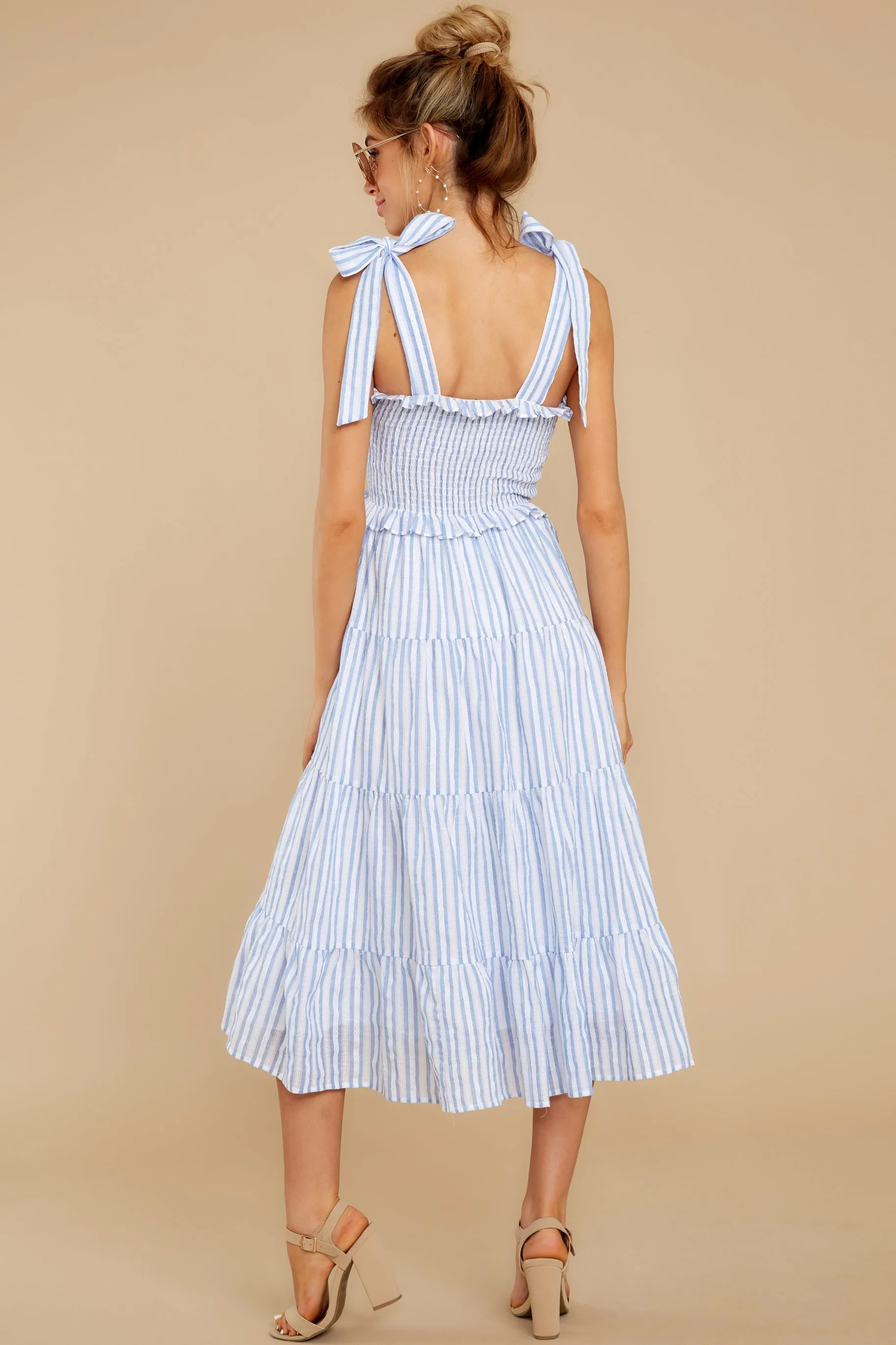 Lucky Enough Blue Multi Stripe Midi Dress