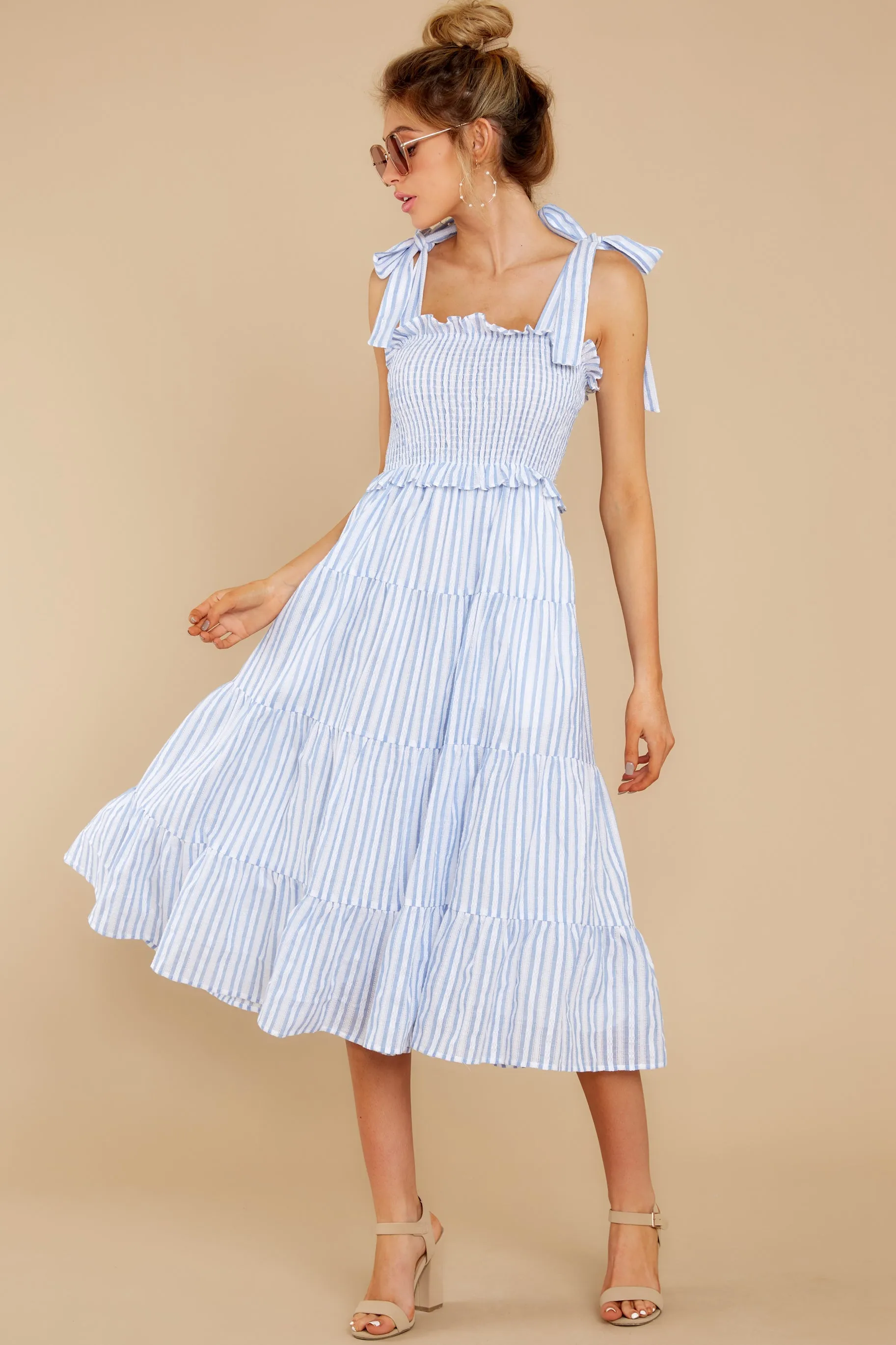 Lucky Enough Blue Multi Stripe Midi Dress