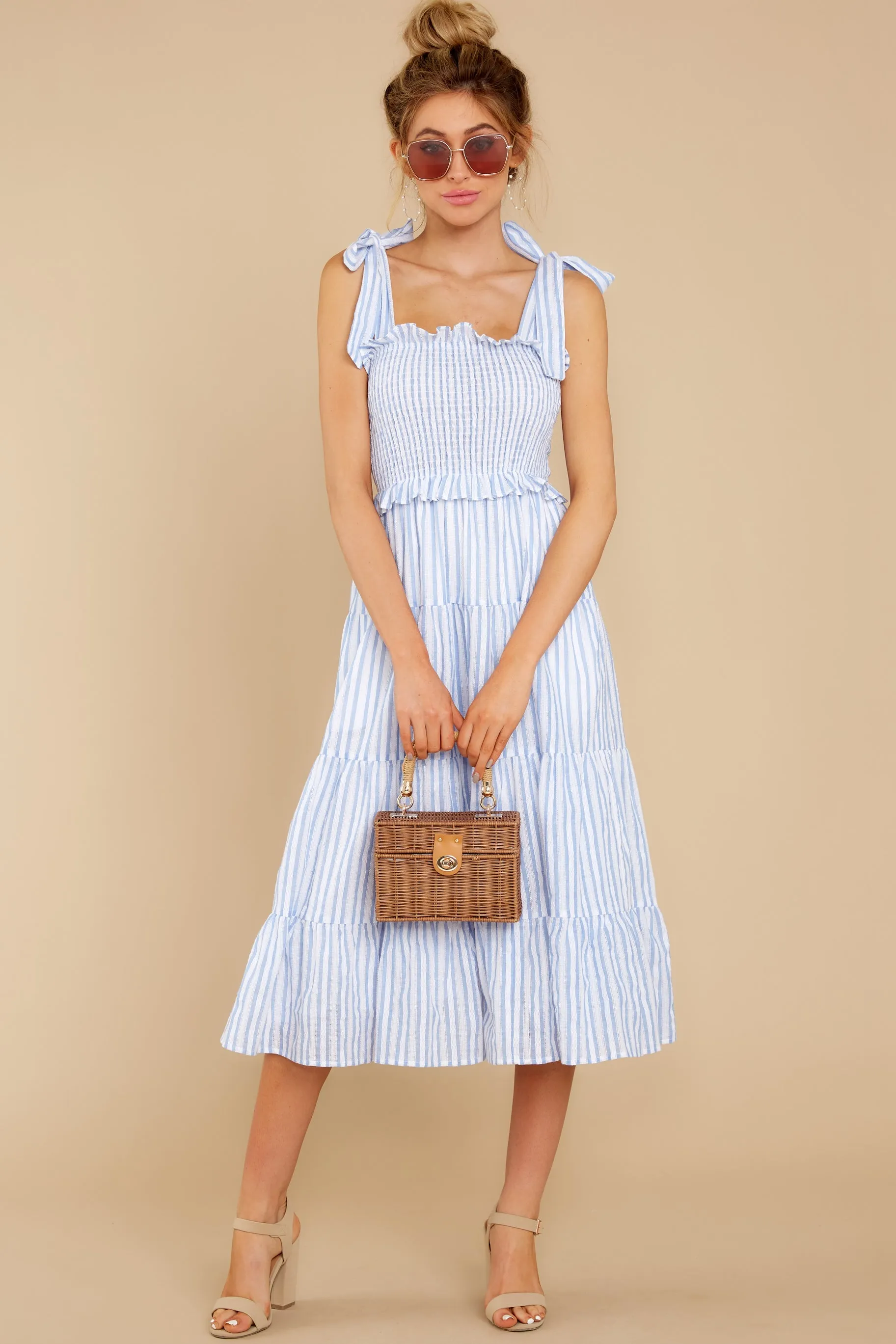 Lucky Enough Blue Multi Stripe Midi Dress