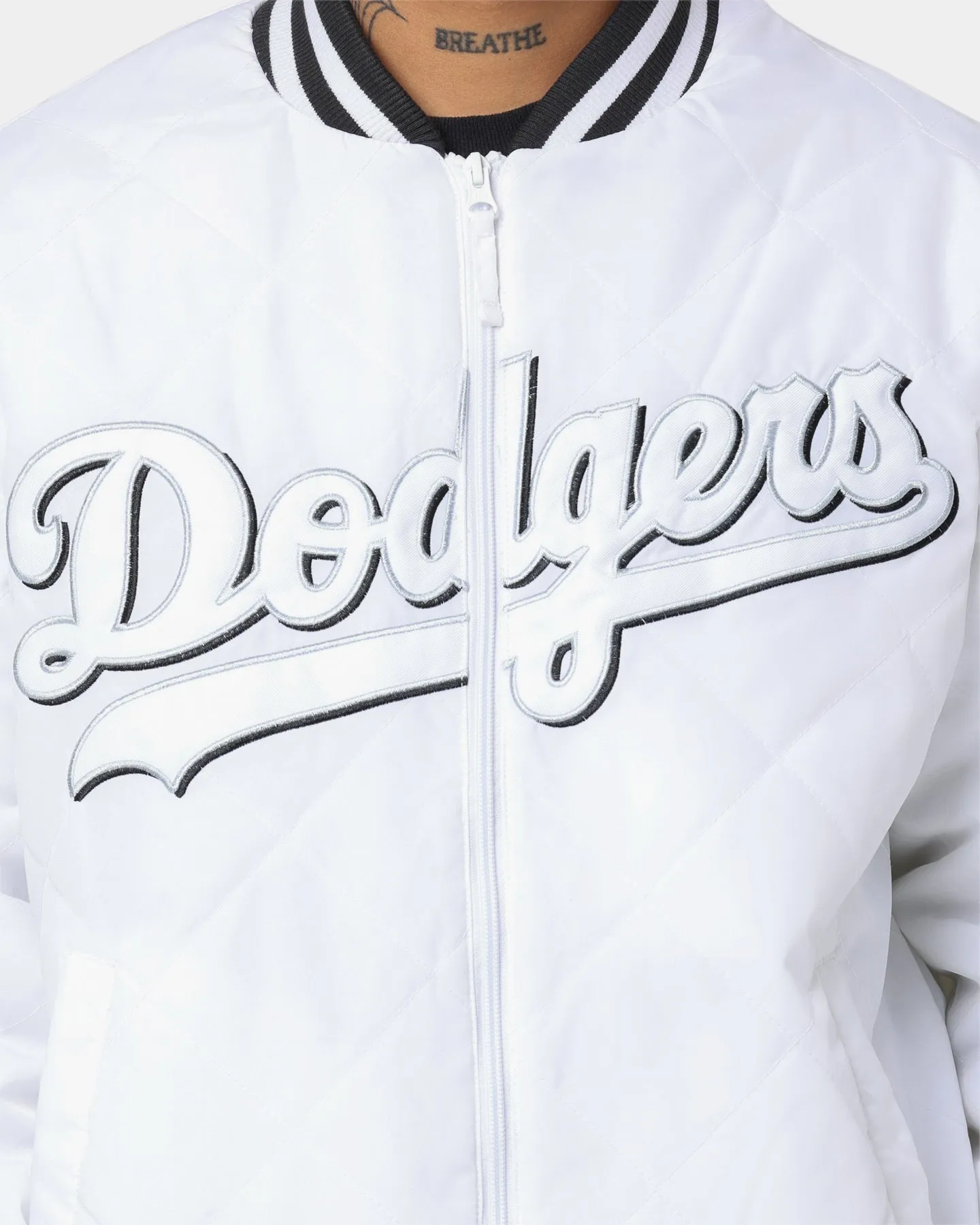 Majestic Athletic Los Angeles Dodgers Tonals Quilt Varsity Jacket White