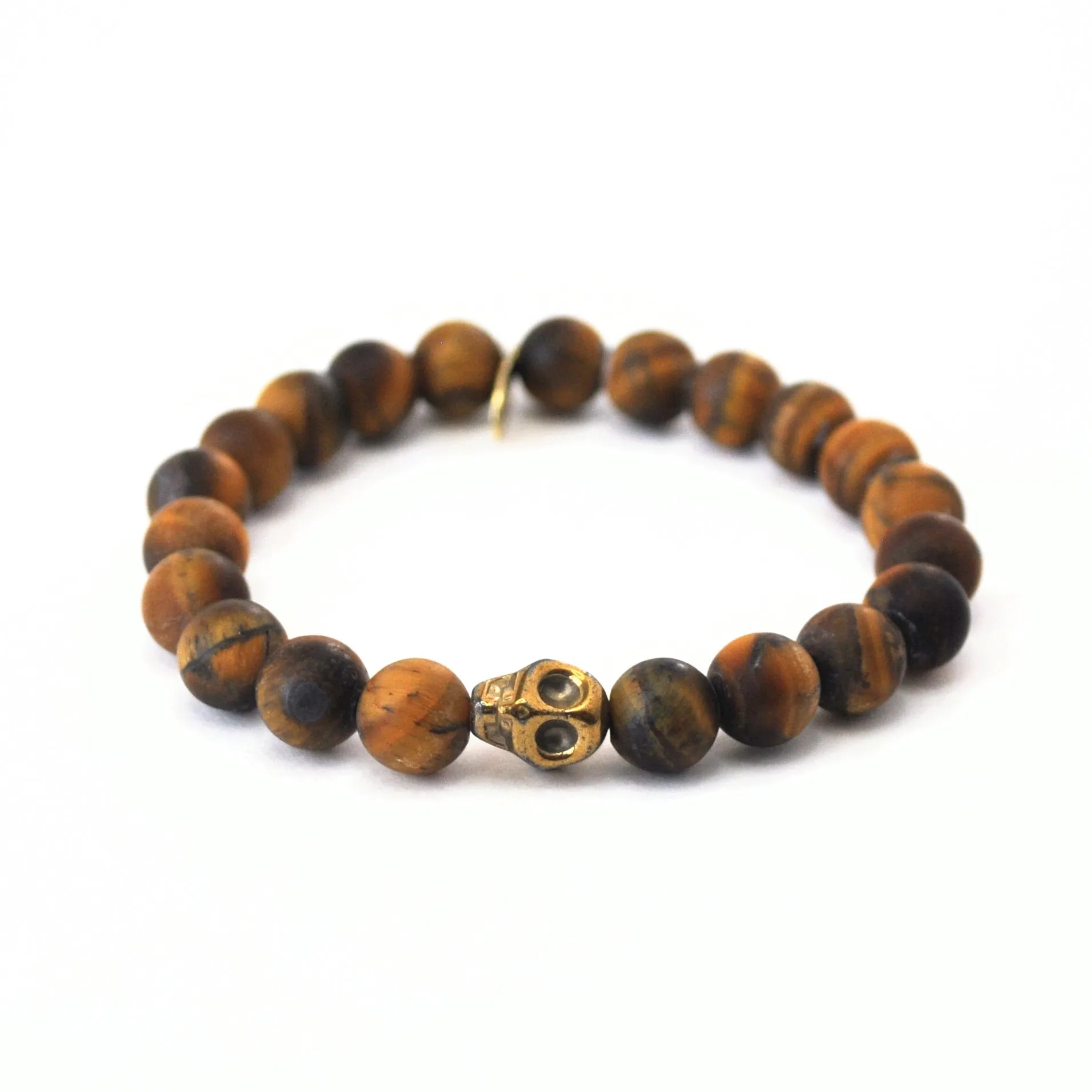 Matte Tiger Eye Bracelet | Gold Hematite Skull