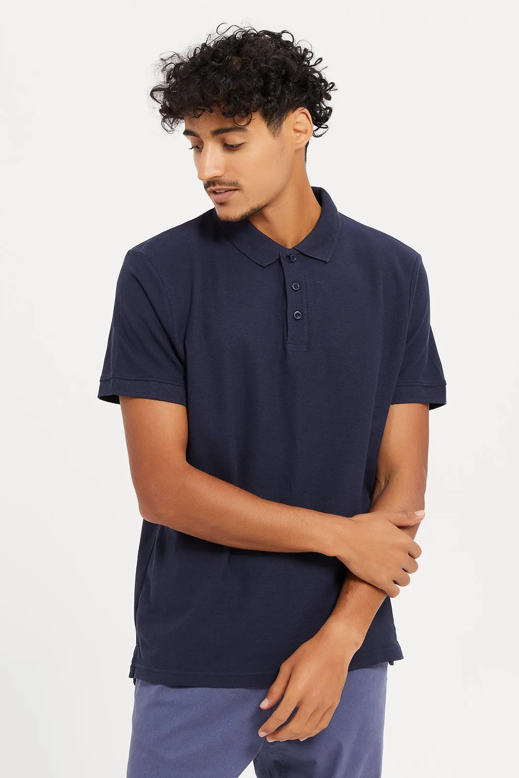 Men Plain Navy Polo Shirt