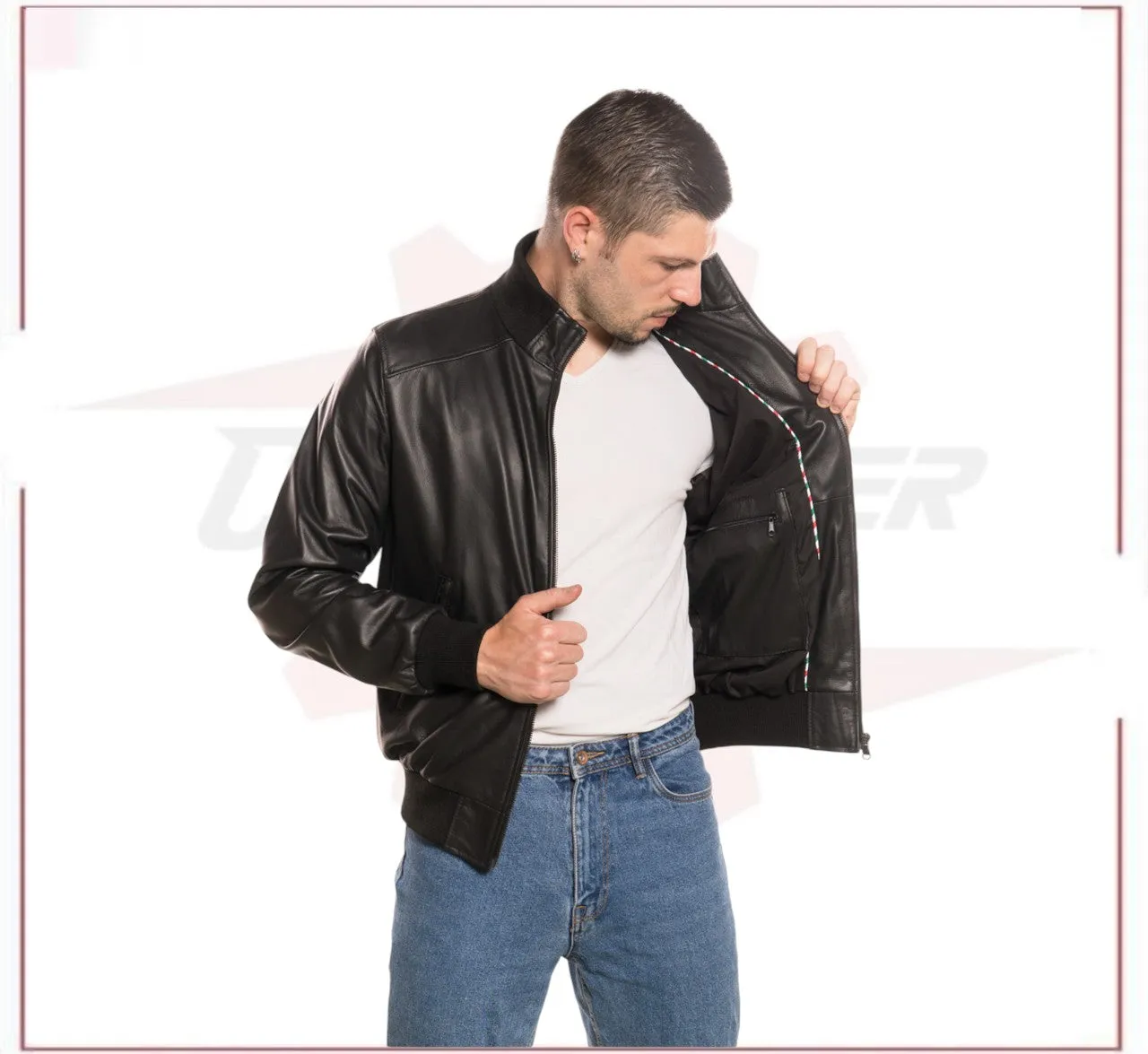 Men's Bomber in Genuine Black Leather