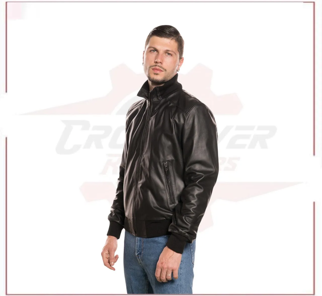 Men's Bomber in Genuine Black Leather