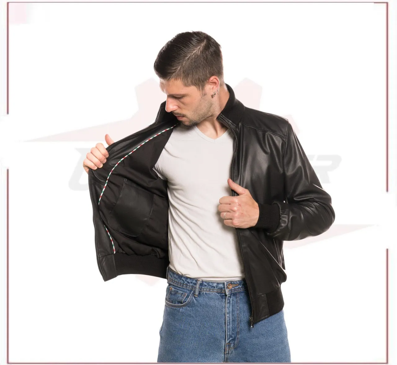 Men's Bomber in Genuine Black Leather