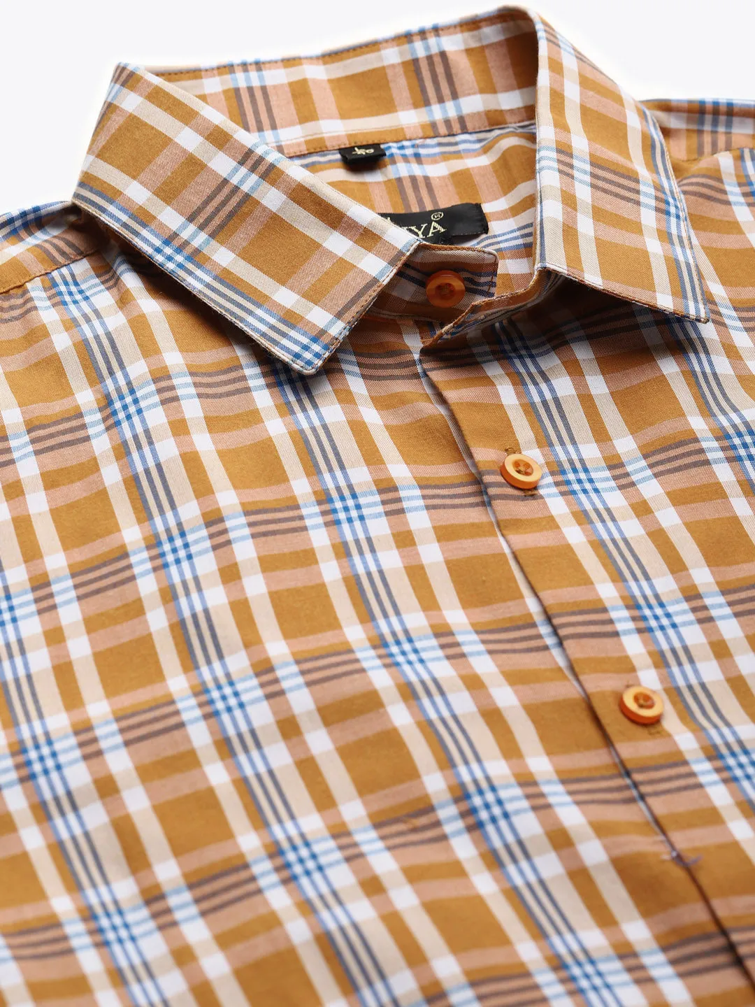 Men's Cotton Mustard & White Formal Shirt - Sojanya