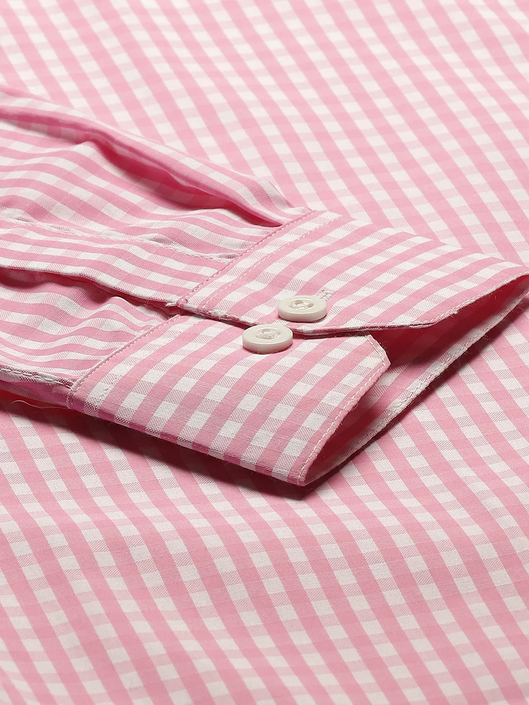 Men's Cotton Pink & White Checked Formal Shirt - Sojanya