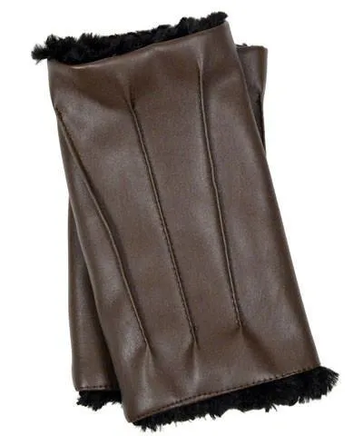 Men's Fingerless / Driving Gloves - Vegan Leather in Chocolate with Cuddly Faux Fur