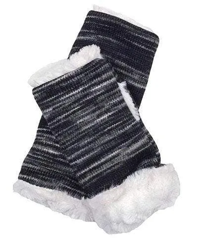 Men's Fingerless / Texting Gloves (Mid-Length) - Sweet Stripes in Blackberry Cobbler with Cuddly Faux Fur