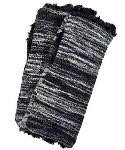 Men's Fingerless / Texting Gloves (Mid-Length) - Sweet Stripes in Blackberry Cobbler with Cuddly Faux Fur