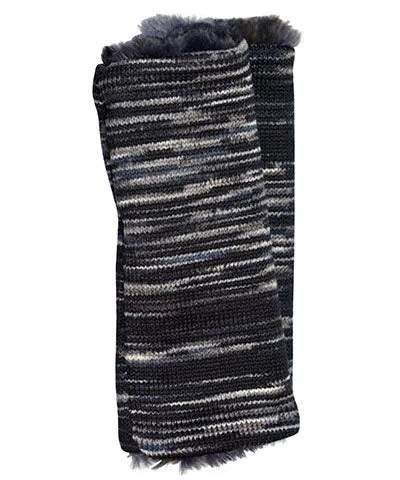 Men's Fingerless / Texting Gloves (Mid-Length) - Sweet Stripes in Blackberry Cobbler with Cuddly Faux Fur