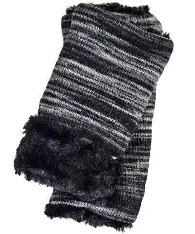 Men's Fingerless / Texting Gloves (Mid-Length) - Sweet Stripes in Blackberry Cobbler with Cuddly Faux Fur