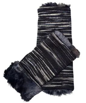 Men's Fingerless / Texting Gloves (Mid-Length) - Sweet Stripes in Blackberry Cobbler with Cuddly Faux Fur