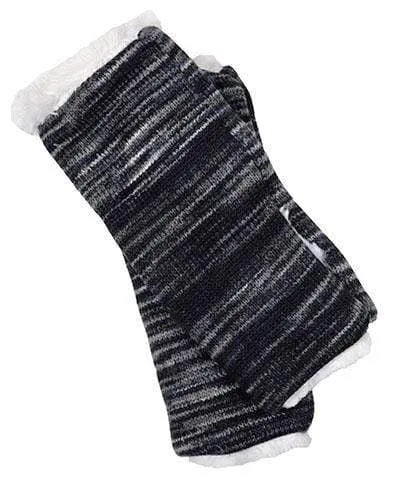 Men's Fingerless / Texting Gloves (Mid-Length) - Sweet Stripes in Blackberry Cobbler with Cuddly Faux Fur