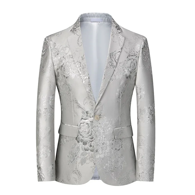 Men's Floral Suit Casual Small Suit Gilding Printed Coat Men