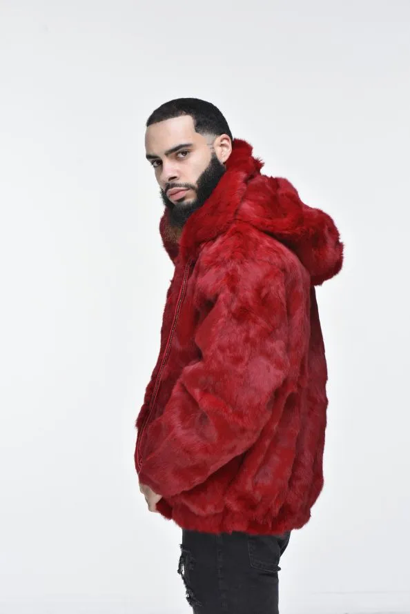 Men’s Rabbit Hooded Bomber Jacket - Red