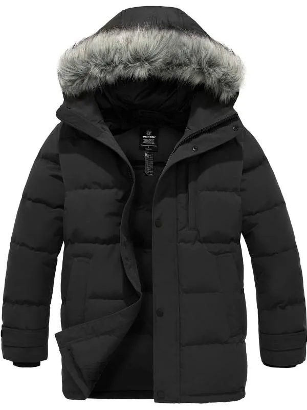 Men's Winter Jacket Warm Puffer Jacket Snow Coat with Faux Fur Hood