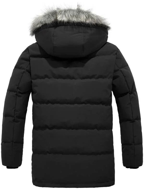 Men's Winter Jacket Warm Puffer Jacket Snow Coat with Faux Fur Hood