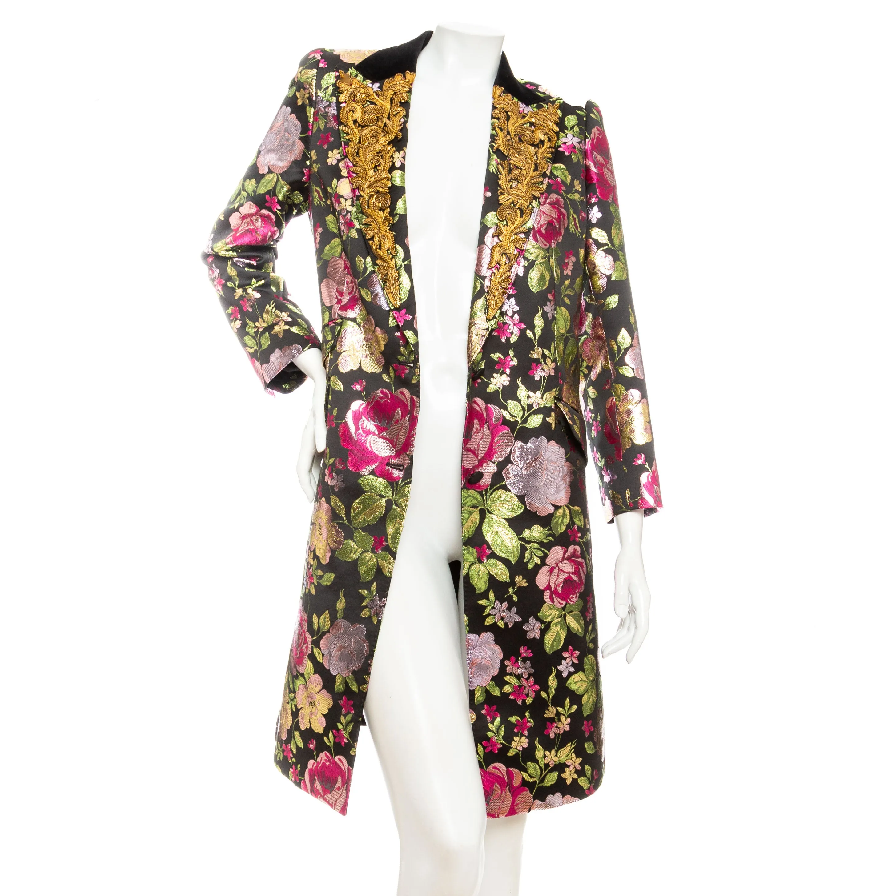 Metallic Multicolored Floral Brocade Beaded Coat