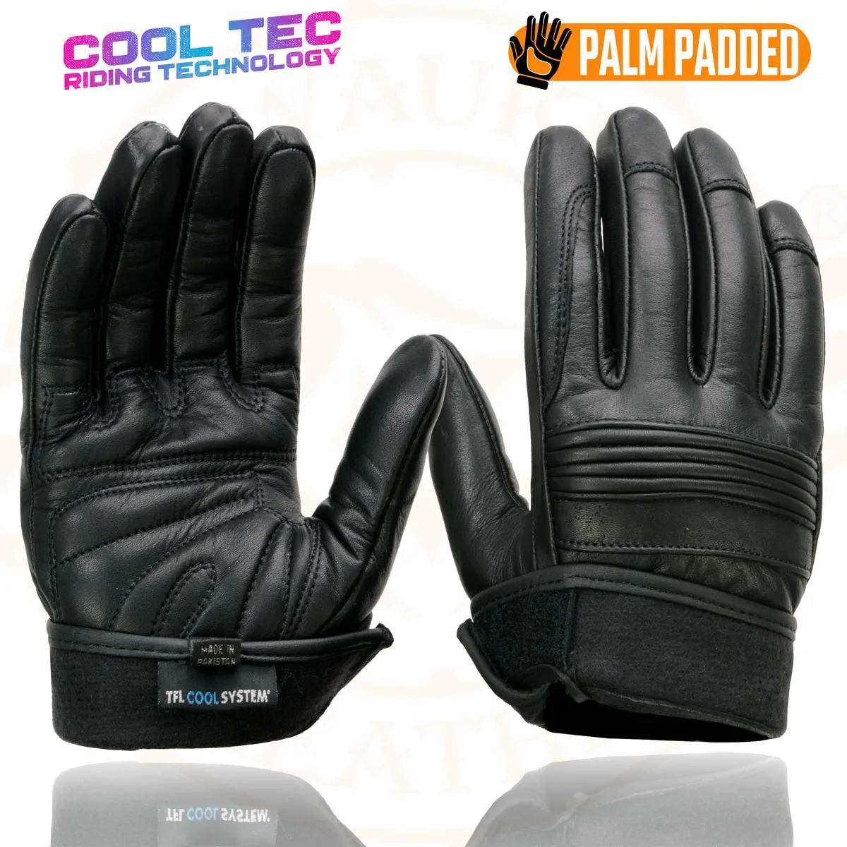 Milwaukee Leather MG7536 Men's Black ‘Cool-Tec’ Leather Gel Palm Motorcycle Hand Gloves W/ Flex Knuckles