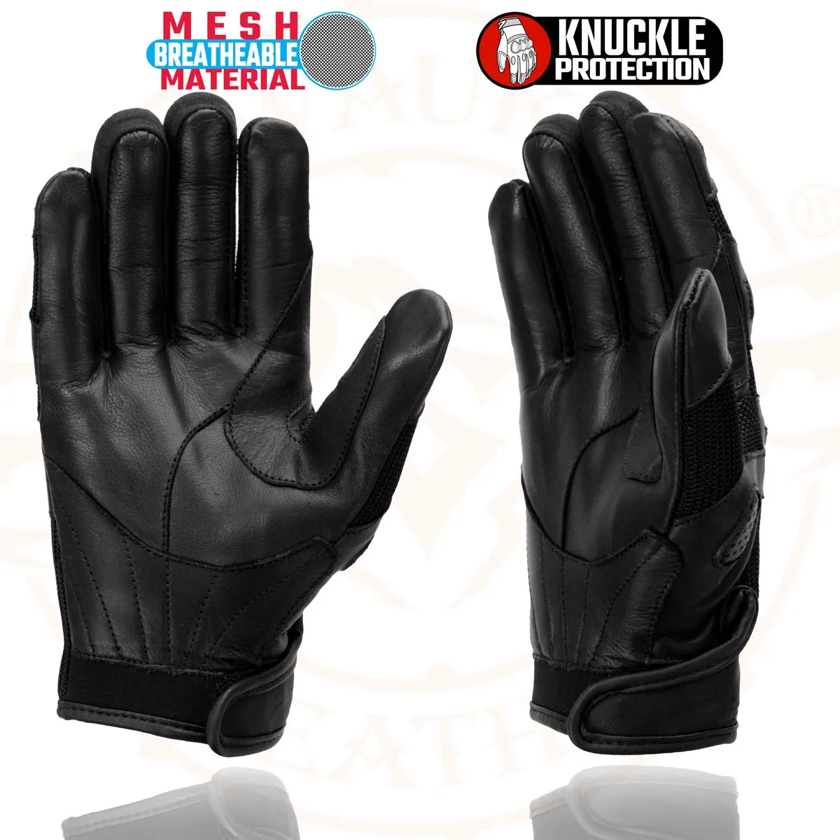 Milwaukee Leather SH802 Women's Black Leather and Mesh Racing Motorcycle Gloves w/ Padded Fingers