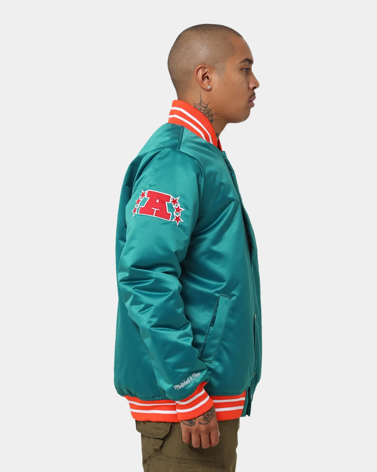 Mitchell & Ness Miami Dolphins Heavyweight Satin Jacket Light Blue