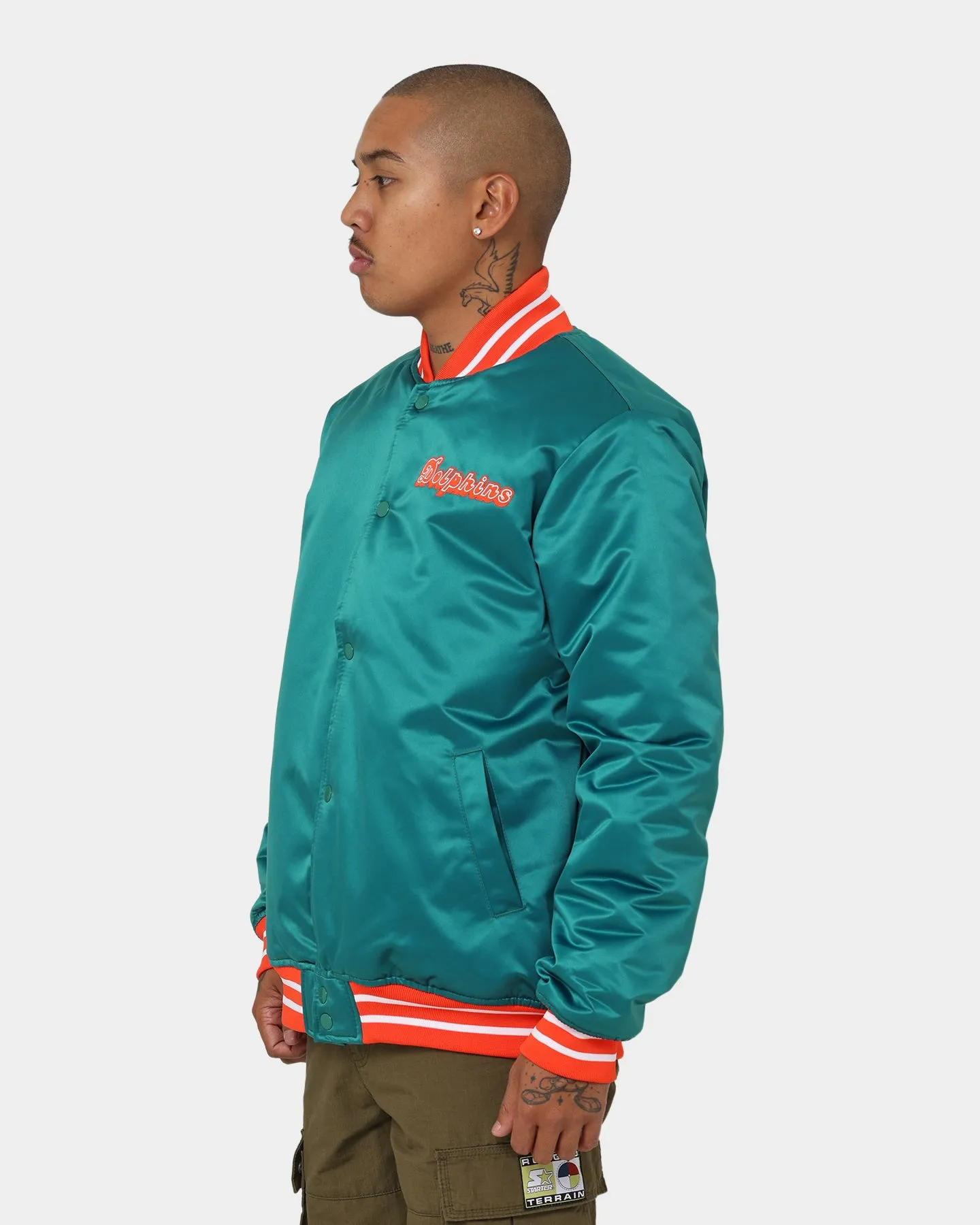 Mitchell & Ness Miami Dolphins Heavyweight Satin Jacket Light Blue