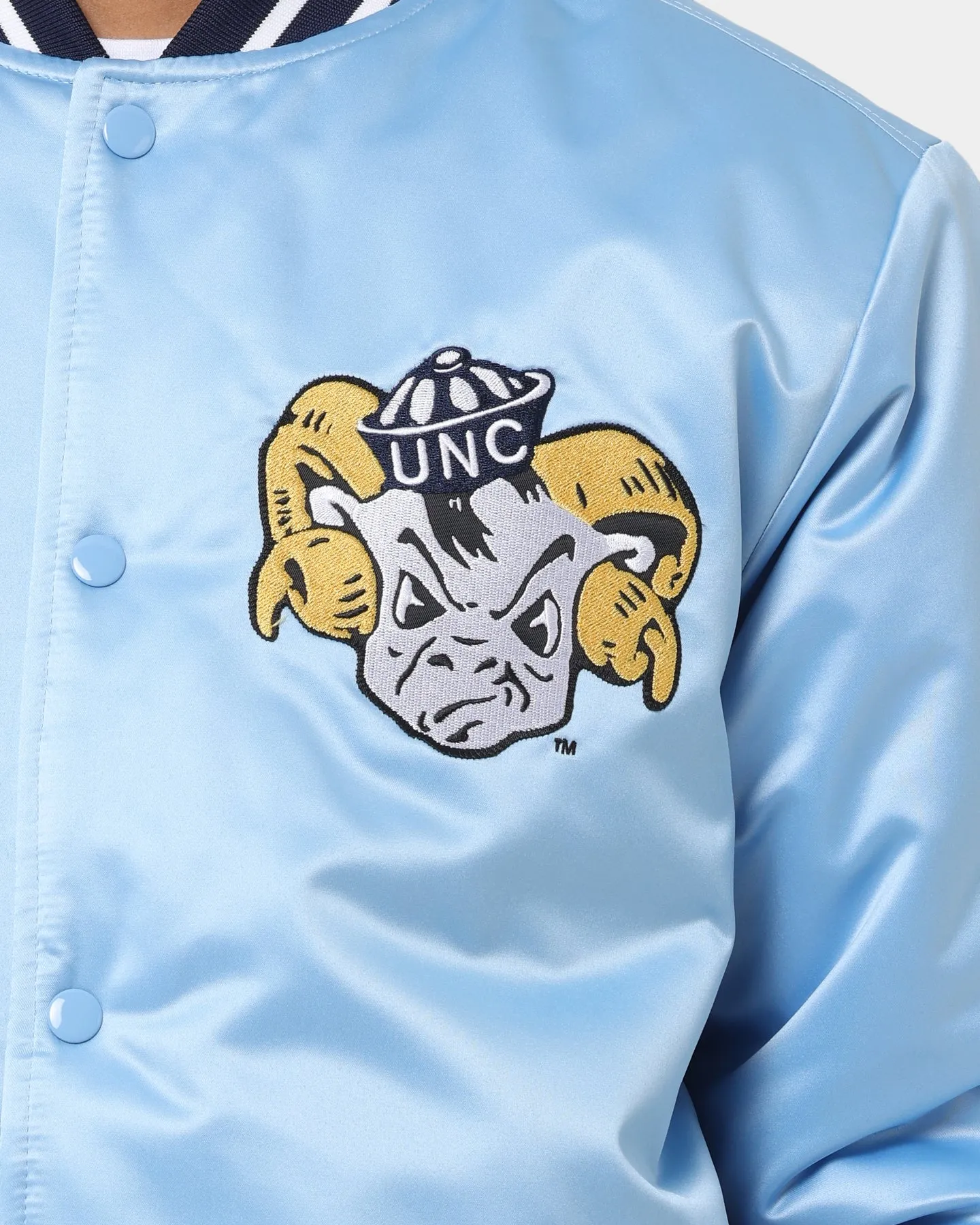 Mitchell & Ness University Of North Carolina Tar Heels Heavyweight Satin Jacket Light Blue