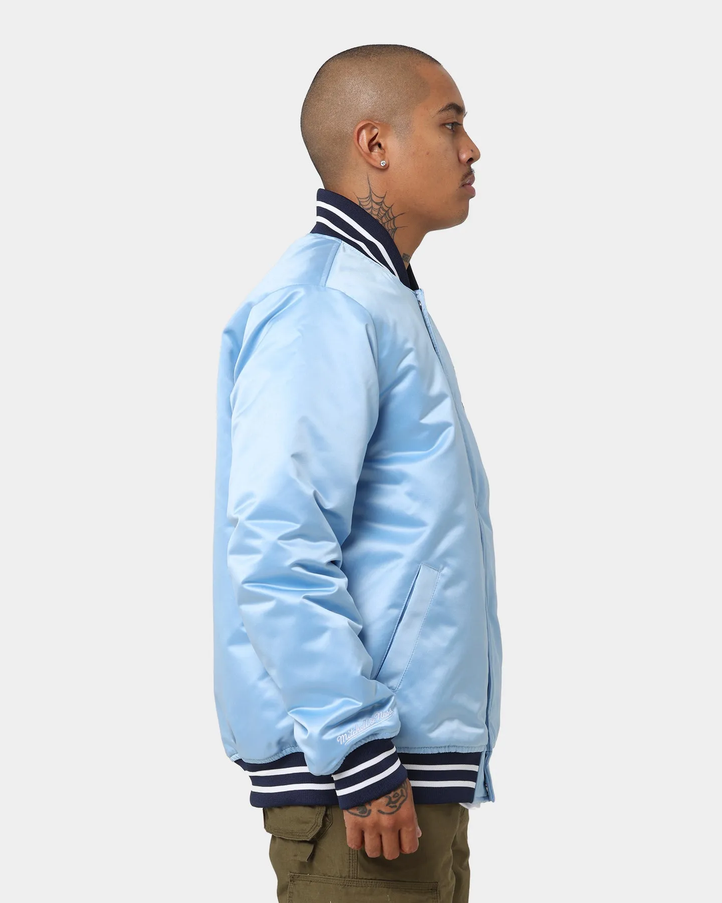 Mitchell & Ness University Of North Carolina Tar Heels Heavyweight Satin Jacket Light Blue