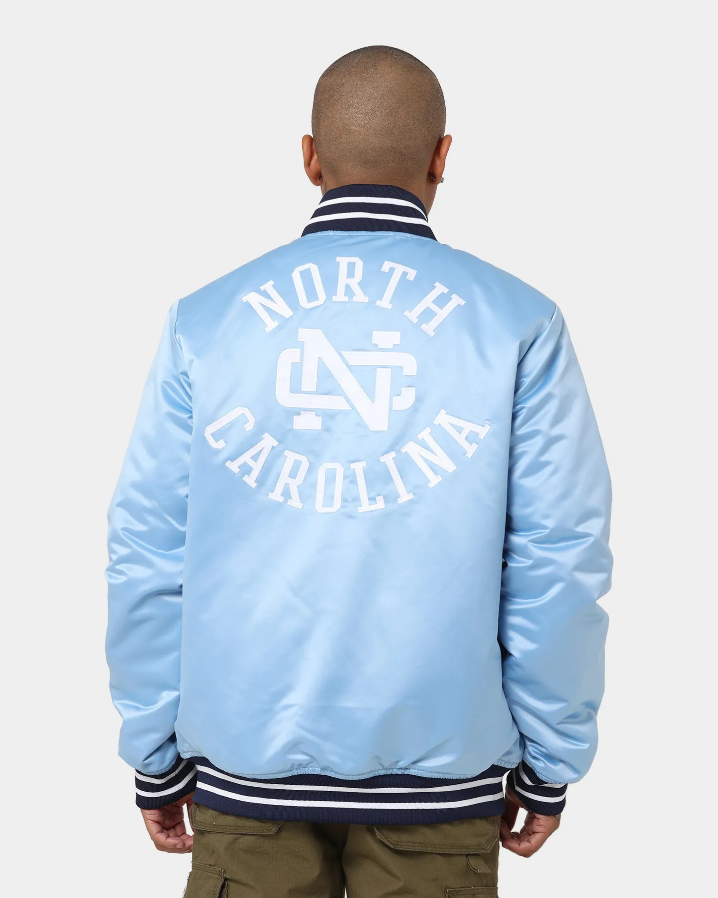 Mitchell & Ness University Of North Carolina Tar Heels Heavyweight Satin Jacket Light Blue