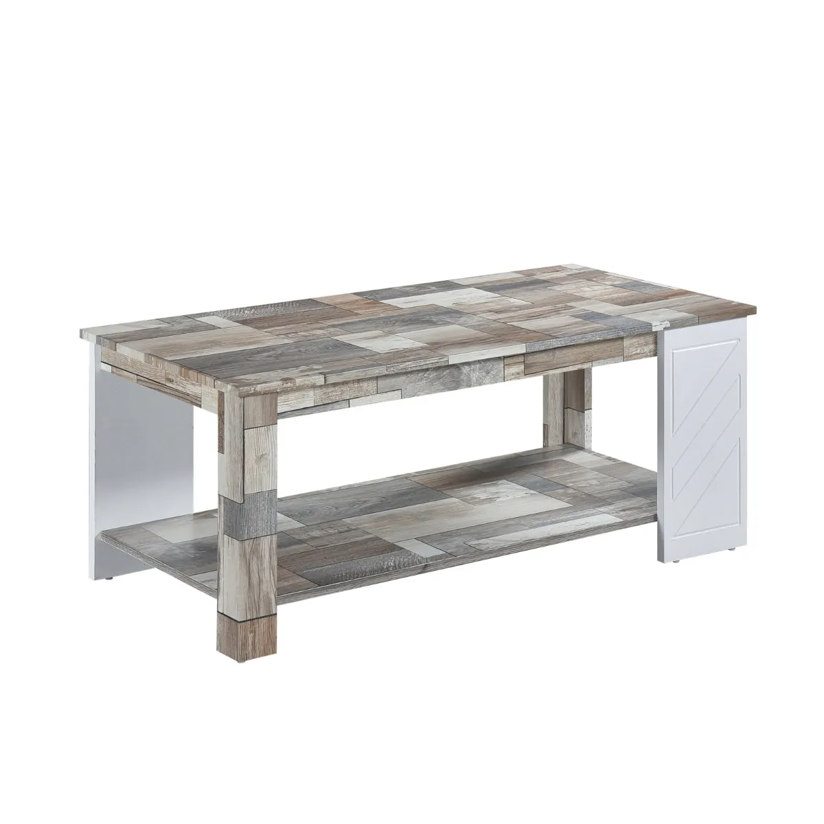 Modern Two-Tone Coffee Table with Open Shelf - Rustic Grey & White Finish