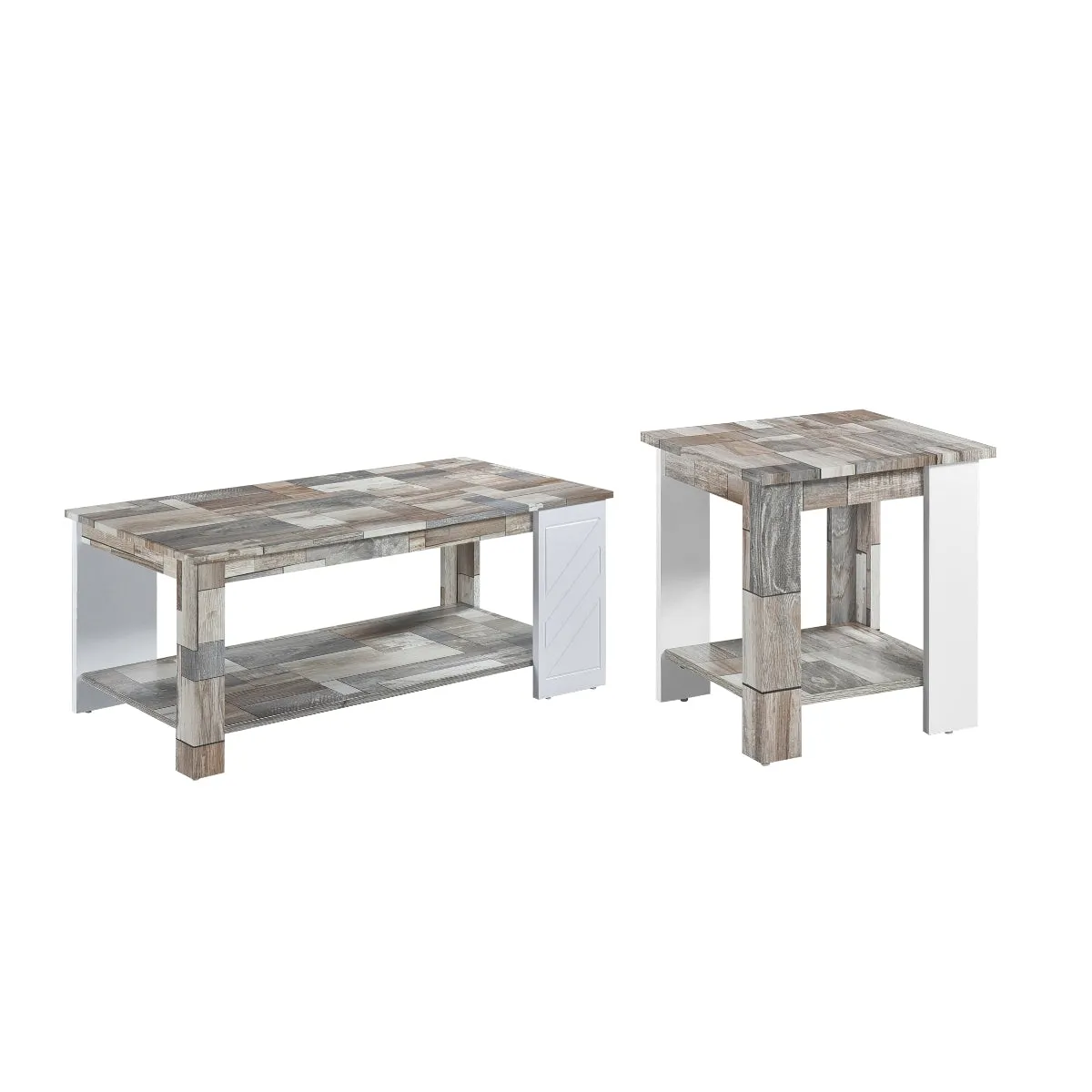 Modern Two-Tone Coffee Table with Open Shelf - Rustic Grey & White Finish