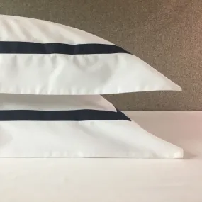 Navy Edge Cotton Percale Oxford Pillowcase