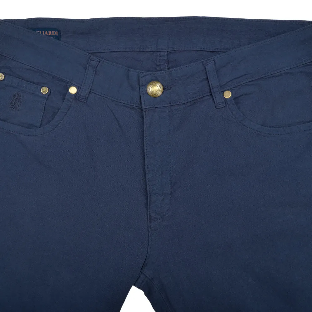 Navy Stretch Cotton Textured Five Pocket Trousers