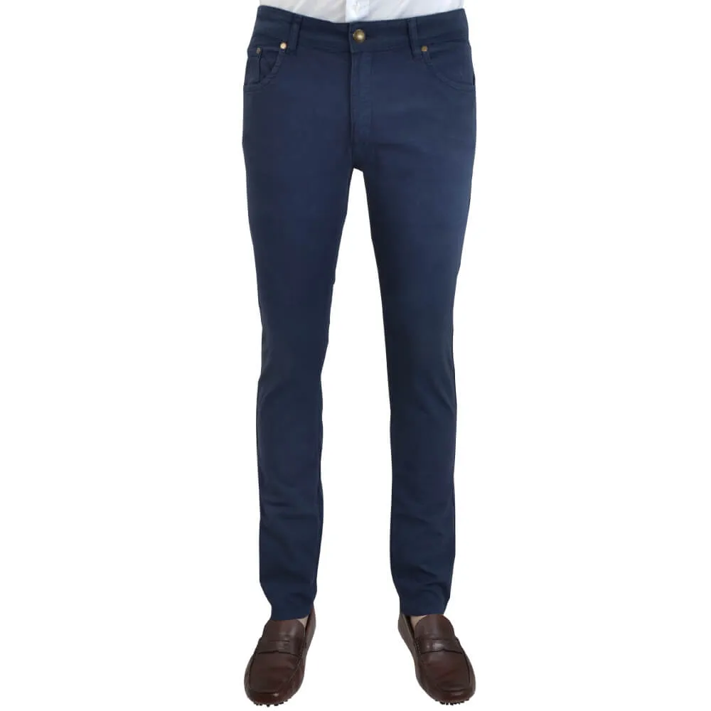 Navy Stretch Cotton Textured Five Pocket Trousers