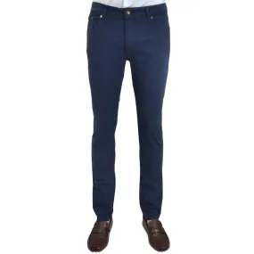 Navy Stretch Cotton Textured Five Pocket Trousers